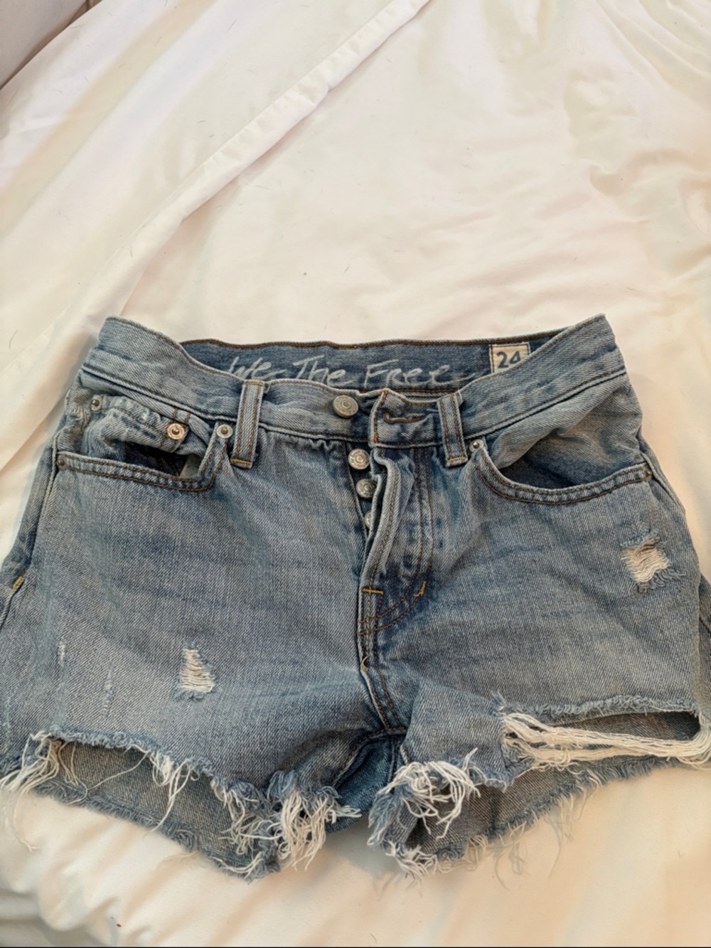 We The Free Light Blue Distressed Denim Cutoff Shorts